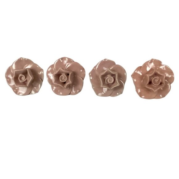 Set Of 4 Vintage Style Blush Pink Ceramic Rose Drawer Knobs With Brass Hardware - Picture 1 of 7